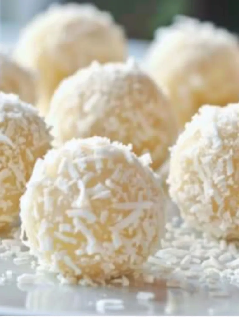 A pile of white coconut balls.