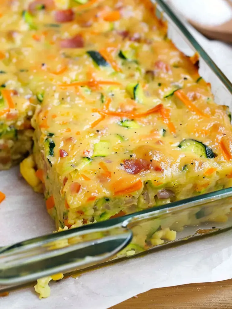 A slice of zucchini casserole.