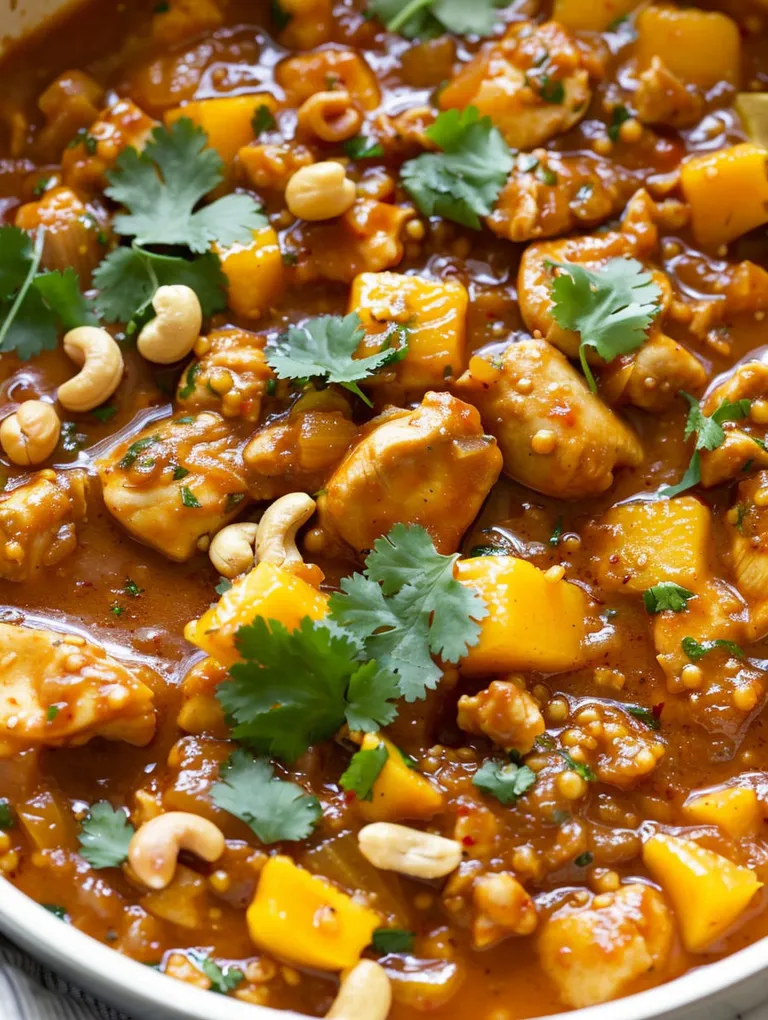 Mango chicken with peppers and nuts.