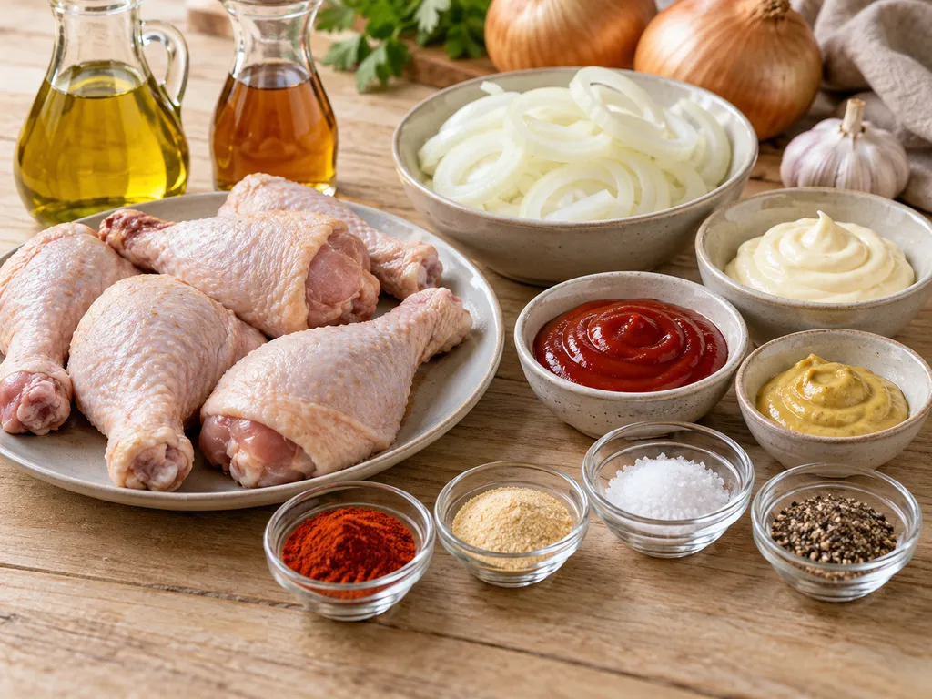 Zutaten für Chicken Charleston mit Hähnchen, Zwiebeln und Sauce