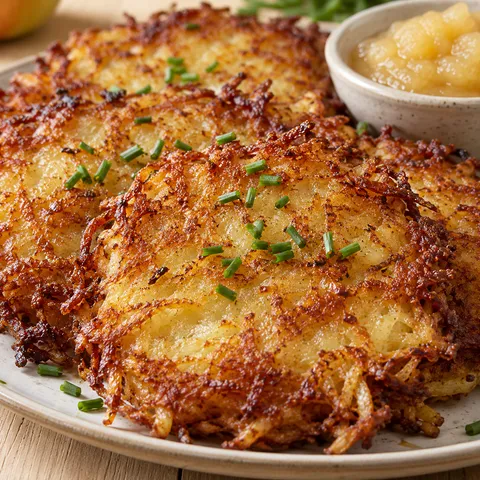 Knusprige Kartoffelpuffer mit Apfelmus und Schnittlauch