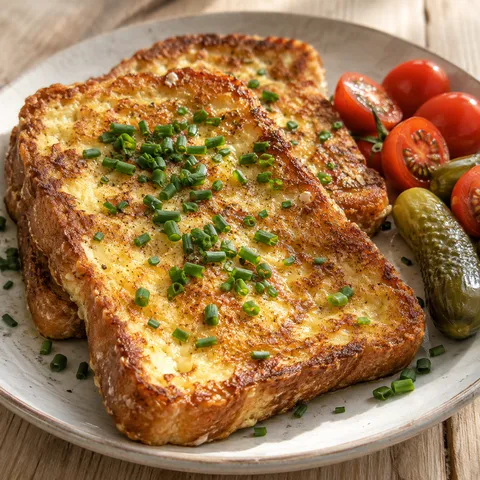 Goldbraunes Eierbrot mit Schnittlauch, Gurken und Tomaten
