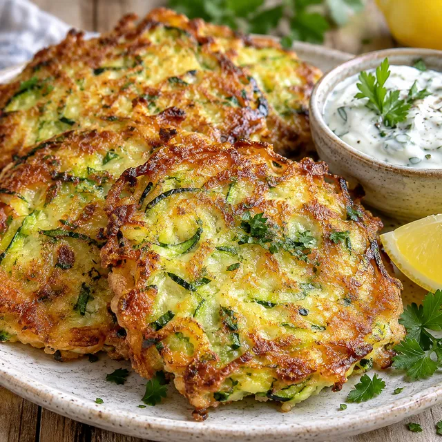 Zucchini-Käse-Puffer ohne Mehl mit Kräuterquark und Zitrone