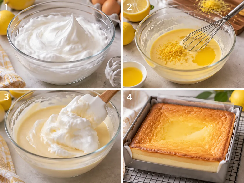 Vier Schritte für Zitronenkuchen vom Eischnee bis zum gebackenen Kuchen