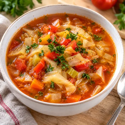 WW-Kohlsuppe mit Weißkohl, Tomaten, Möhren und Petersilie