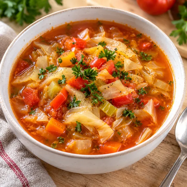 WW-Kohlsuppe mit Weißkohl, Tomaten, Möhren und Petersilie